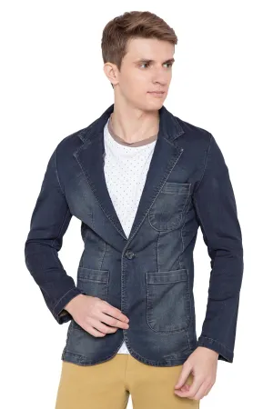 Krossstitch Full Sleeve Men's Denim Blazer with Brass Button