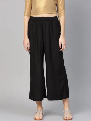 KSUT Black Solid Wide Leg Palazzos