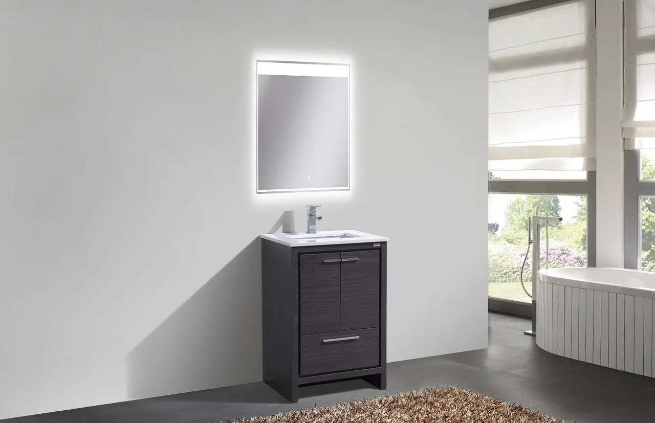 KubeBath Dolce 24″ Gray Oak Modern Bathroom Vanity with White Quartz Counter-Top