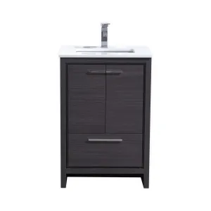 KubeBath Dolce 24″ Gray Oak Modern Bathroom Vanity with White Quartz Counter-Top