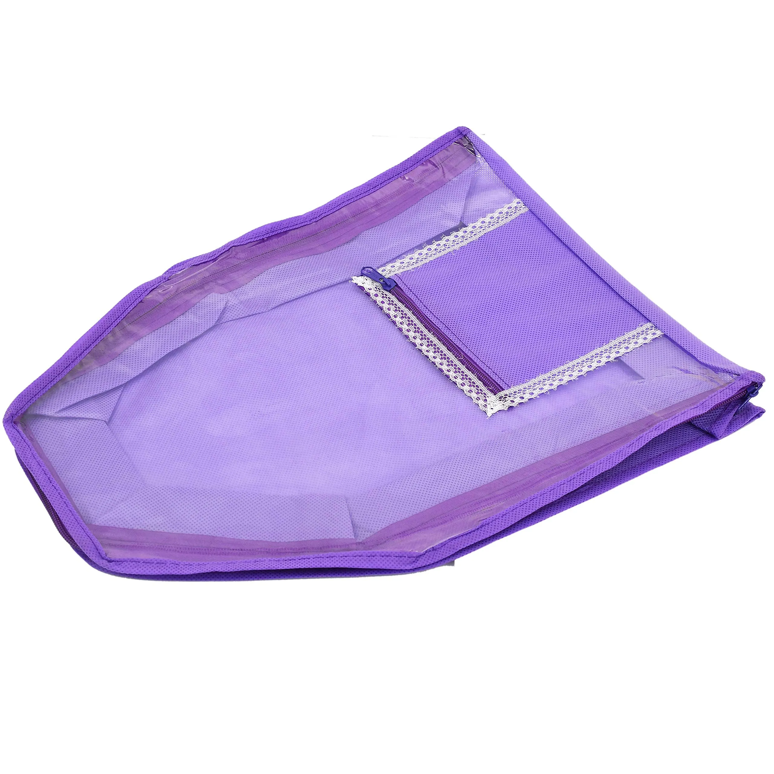 Kuber Industries 12 Piece Non Woven Blouse Cover with Front Transparent Window with Attached Pocket Set (Purple)