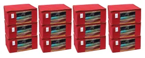 Kuber Industries 12 Piece Non Woven Saree Cover Set, Red,Large Size -CTKTC6436