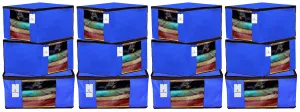 Kuber Industries 12 Pieces Non Woven Fabric Saree Cover/Clothes Organiser for Wardrobe Set with Transparent Window, Extra Large (Royal Blue)-KUBMART2777