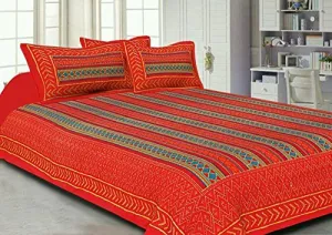 Kuber Industries 144 TC Cotton Double Bedsheet with 2 Pillow Covers - Queen, Red