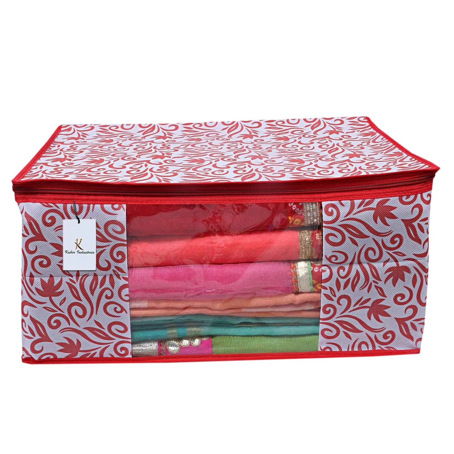 Kuber Industries 2 Piece Non Woven Saree Cover Set, Red,Large Size -CTKTC6391