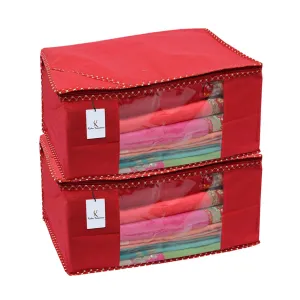 Kuber Industries 2 Piece Non Woven Saree Cover Set, Red,Large Size -CTKTC6431