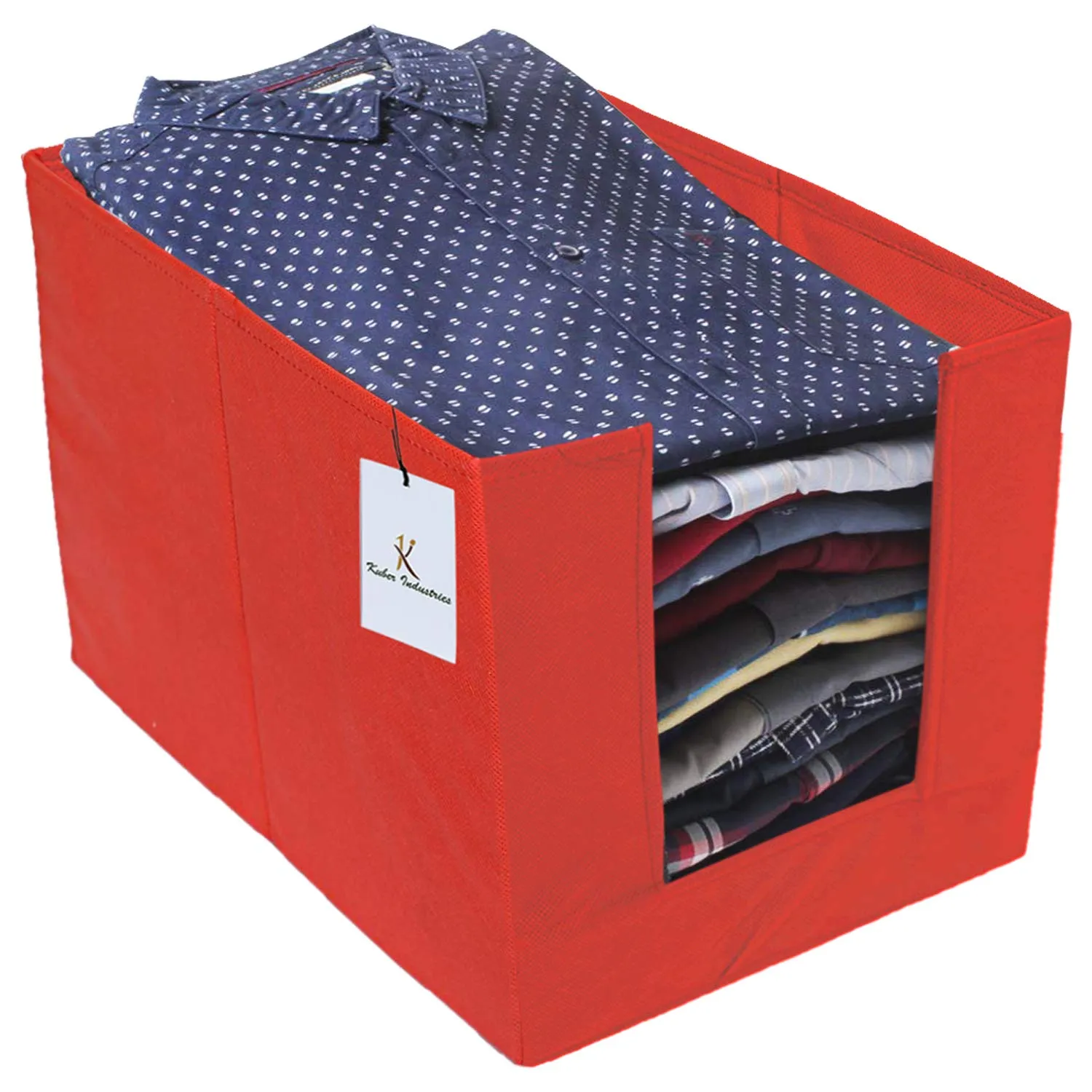 Kuber Industries 2 Piece Non Woven Shirt Stacker Wardrobe Organizer Set, Red-CTLTC31851