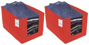 Kuber Industries 2 Piece Non Woven Shirt Stacker Wardrobe Organizer Set, Red-CTLTC31851