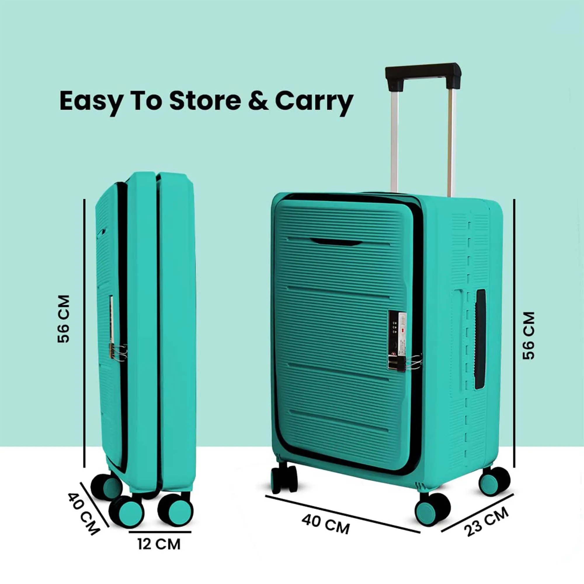 Kuber Industries 20inch Lightweight Collapsible Cabin Trolley Bags with 360 Degree Wheels | Expandable Carry-On Cabin Luggage Suitcase | Lock Foldable Bag for Travel | USHA20M-Light Mint