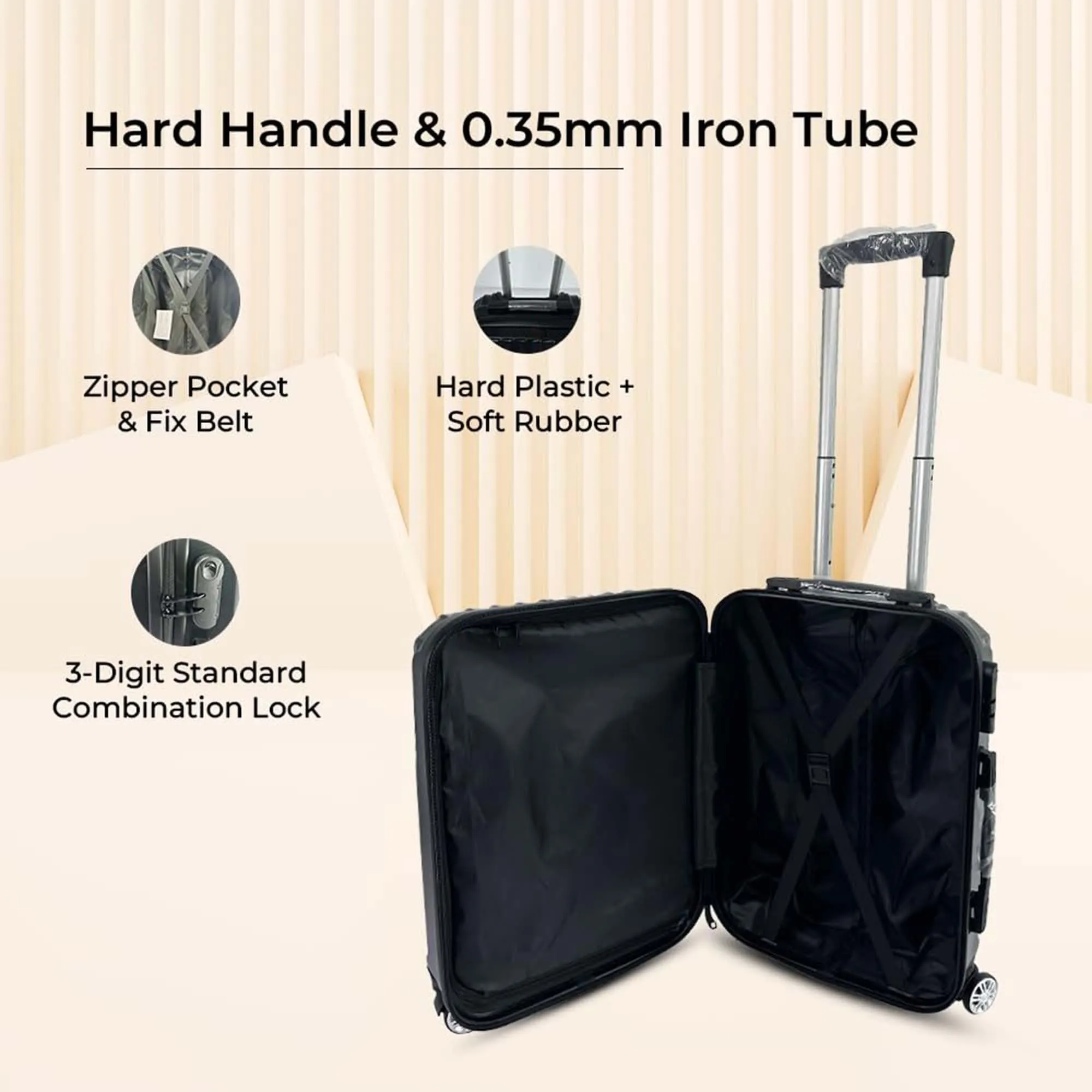 Kuber Industries 24inch Strong & Lightweight Cabin Trolley Bags with 360 Degree Rotating Wheels | Expandable Carry-On Cabin Luggage Suitcase | Bags for Travelling | Black