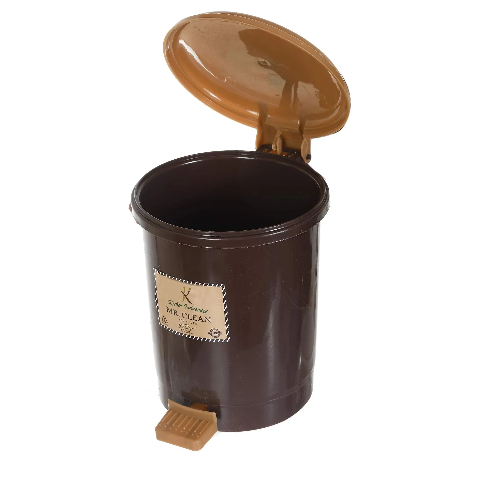 Kuber Industries 2.5 Liter Mini Desktop Trash Bin with Lid, Tiny Garbage Trash Bin (Brown)