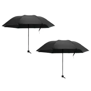 Kuber Industries 3 Fold Manual Umbrella|Windproof, Sunproof & Rainproof|With Polyester Canopy, Sturdy Steel Shaft & Wrist Straps|Easy to Hold & Carry|Umbrella for Women, Men & Kids |Black (Pack Of 2)