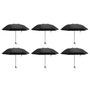 Kuber Industries 3 Fold Manual Umbrella|Windproof, Sunproof & Rainproof|With Polyester Canopy, Sturdy Steel Shaft & Wrist Straps|Easy to Hold & Carry|Umbrella for Women, Men & Kids |Black (Pack Of 6)