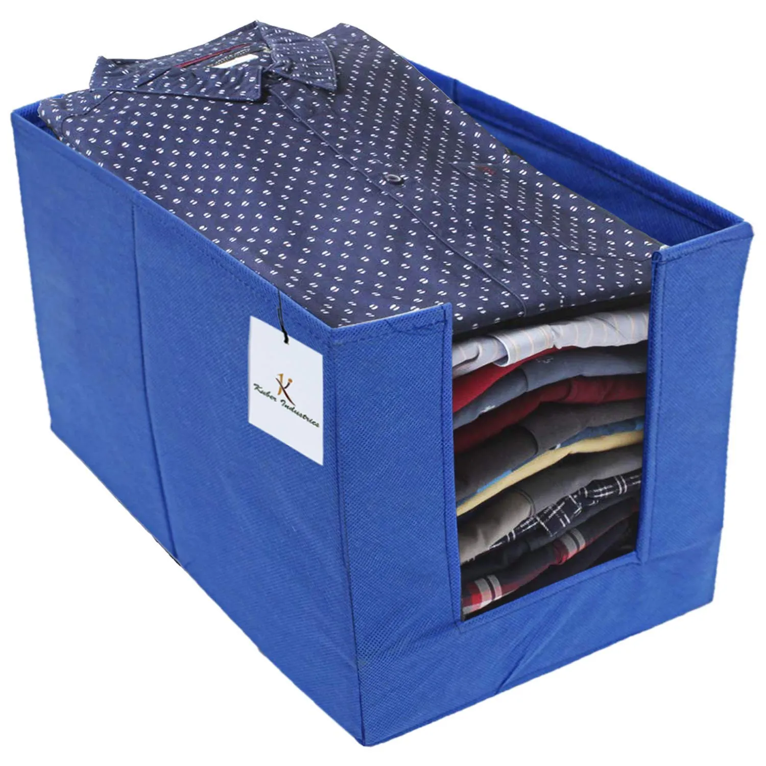 Kuber Industries 3 Piece Non Woven Shirt Stacker Wardrobe Organizer Set, Blue-CTKTC031847