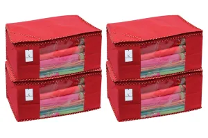 Kuber Industries 4 Piece Non Woven Saree Cover Set, Red,Large Size -CTKTC6434