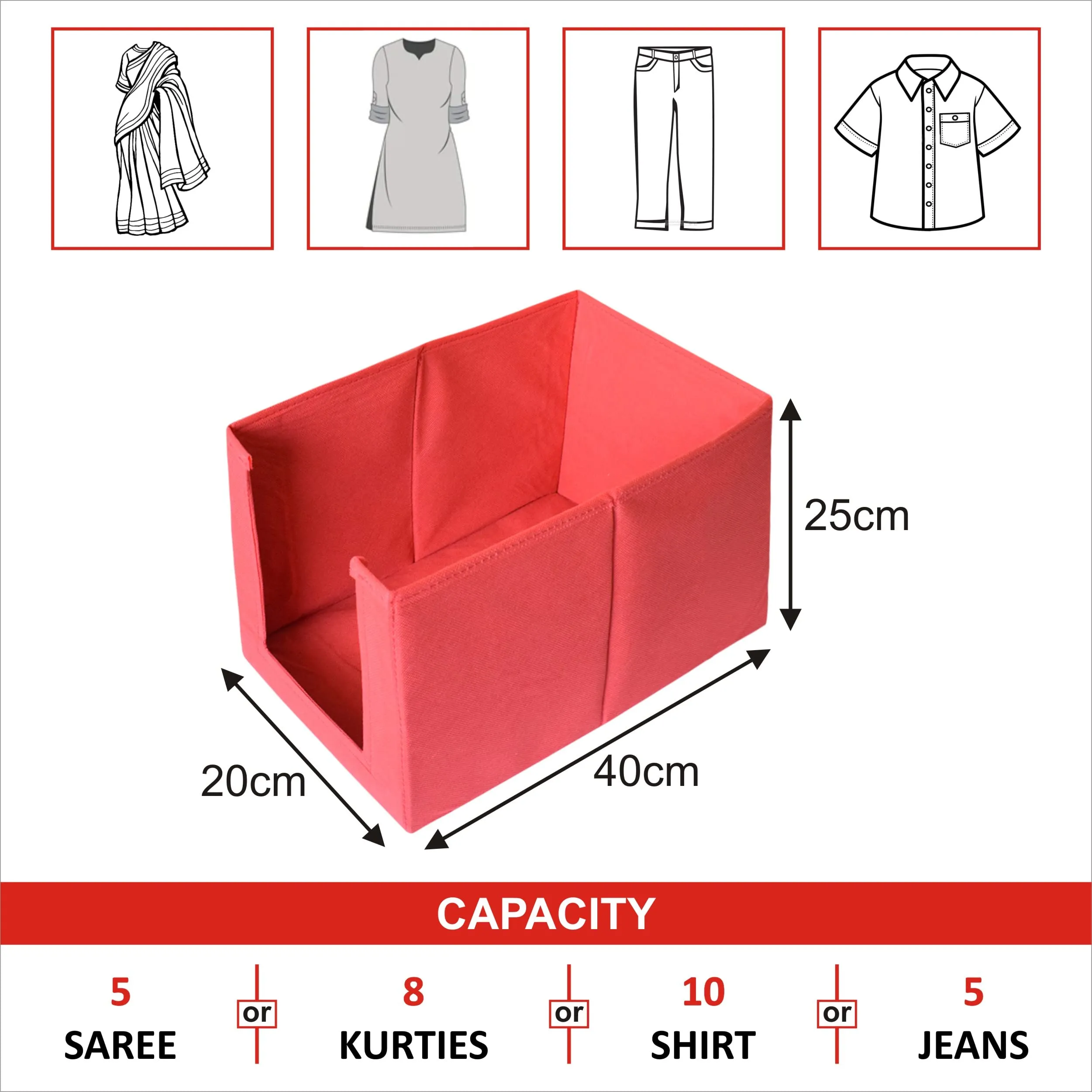 Kuber Industries 4 Piece Non Woven Shirt Stacker Wardrobe Organizer Set, Red-CTKTC31853