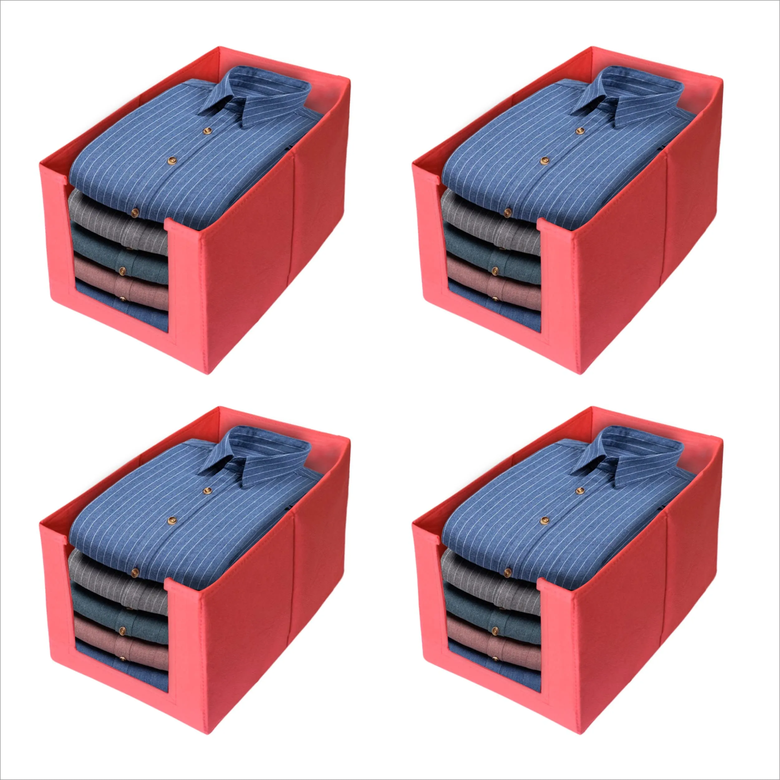 Kuber Industries 4 Piece Non Woven Shirt Stacker Wardrobe Organizer Set, Red-CTKTC31853