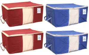 Kuber Industries 4 Piece Non Woven Underbed Storage Organiser Set, Extra Large, Maroon and Royal Blue