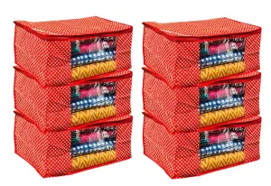 Kuber Industries 6 Piece 3 Layered Quilted Cotton Saree Cover Set, Red