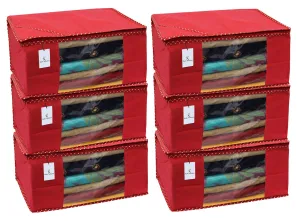 Kuber Industries 6 Piece Non Woven Saree Cover Set, Red,Large Size -CTKTC6433