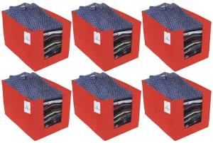 Kuber Industries 6 Piece Non Woven Shirt Stacker Wardrobe Organizer Set, Red-CTLTC31854