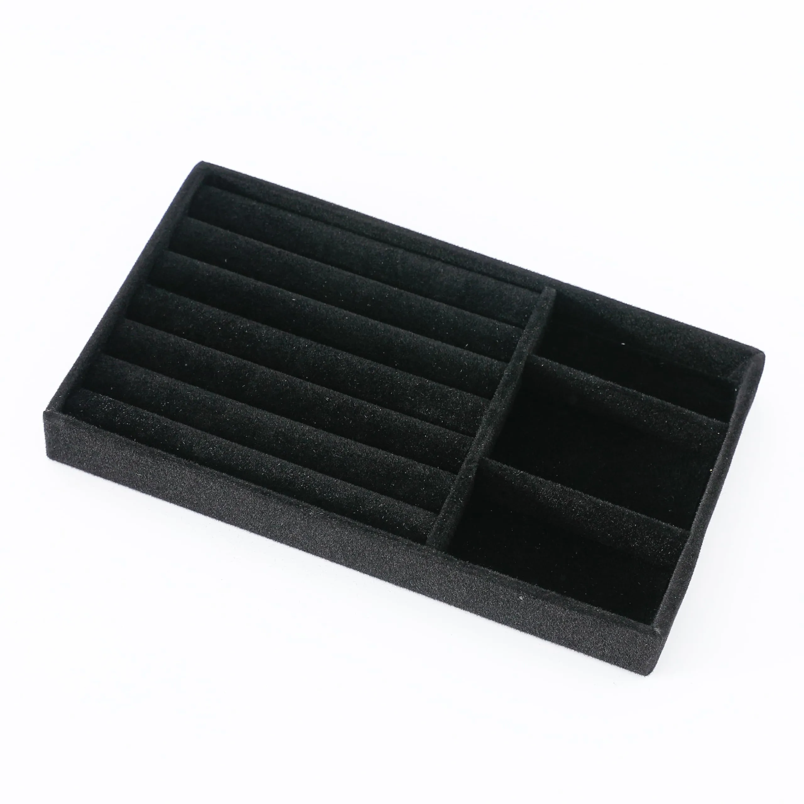 Kuber Industries 8 Pieces Velvet Jewelry Trays Organizer | Jewelry Storage Box | Jewelry Organizer | Showcase Holder Dresser Organizer for Earring Necklace Bracelet Ring | Pack of 2 |YBL4-03 | Black