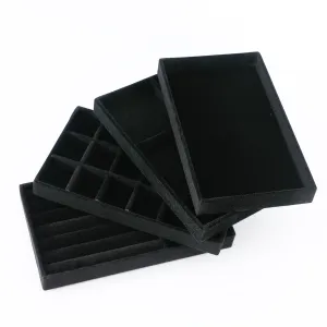 Kuber Industries 8 Pieces Velvet Jewelry Trays Organizer | Jewelry Storage Box | Jewelry Organizer | Showcase Holder Dresser Organizer for Earring Necklace Bracelet Ring | Pack of 2 |YBL4-03 | Black