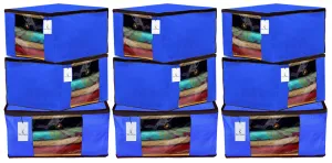 Kuber Industries 9 Pieces Non Woven Fabric Saree Cover/Clothes Organiser for Wardrobe Set with Transparent Window, Extra Large (Royal Blue)-KUBMART2776