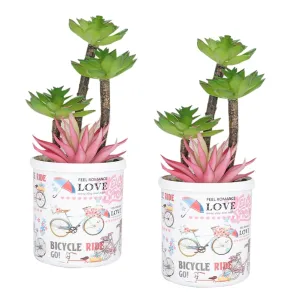 Kuber Industries Artificial Plants for Home D?cor|Natural Looking Indoor Fake Plants with Pot|Artificial Flowers for Decoration-Pack of 2 (Pink & Green)