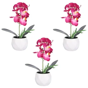 Kuber Industries Artificial Plants for Home D?cor|Natural Looking Indoor Fake Plants with Pot|Artificial Flowers for Decoration-Pack of 3(Pink)