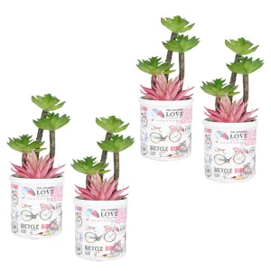 Kuber Industries Artificial Plants for Home D?cor|Natural Looking Indoor Fake Plants with Pot|Artificial Flowers for Decoration-Pack of 4 (Pink & Green)