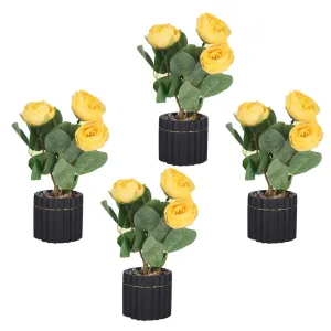 Kuber Industries Artificial Plants for Home D?cor|Natural Looking Indoor Fake Plants with Pot|Artificial Flowers for Decoration-Pack of 4 (Yellow)