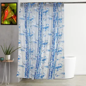 Kuber Industries Bamboo Design 2 Pieces PVC Shower Curtain with Hooks 7 Feet (Blue) -CTKTC014642