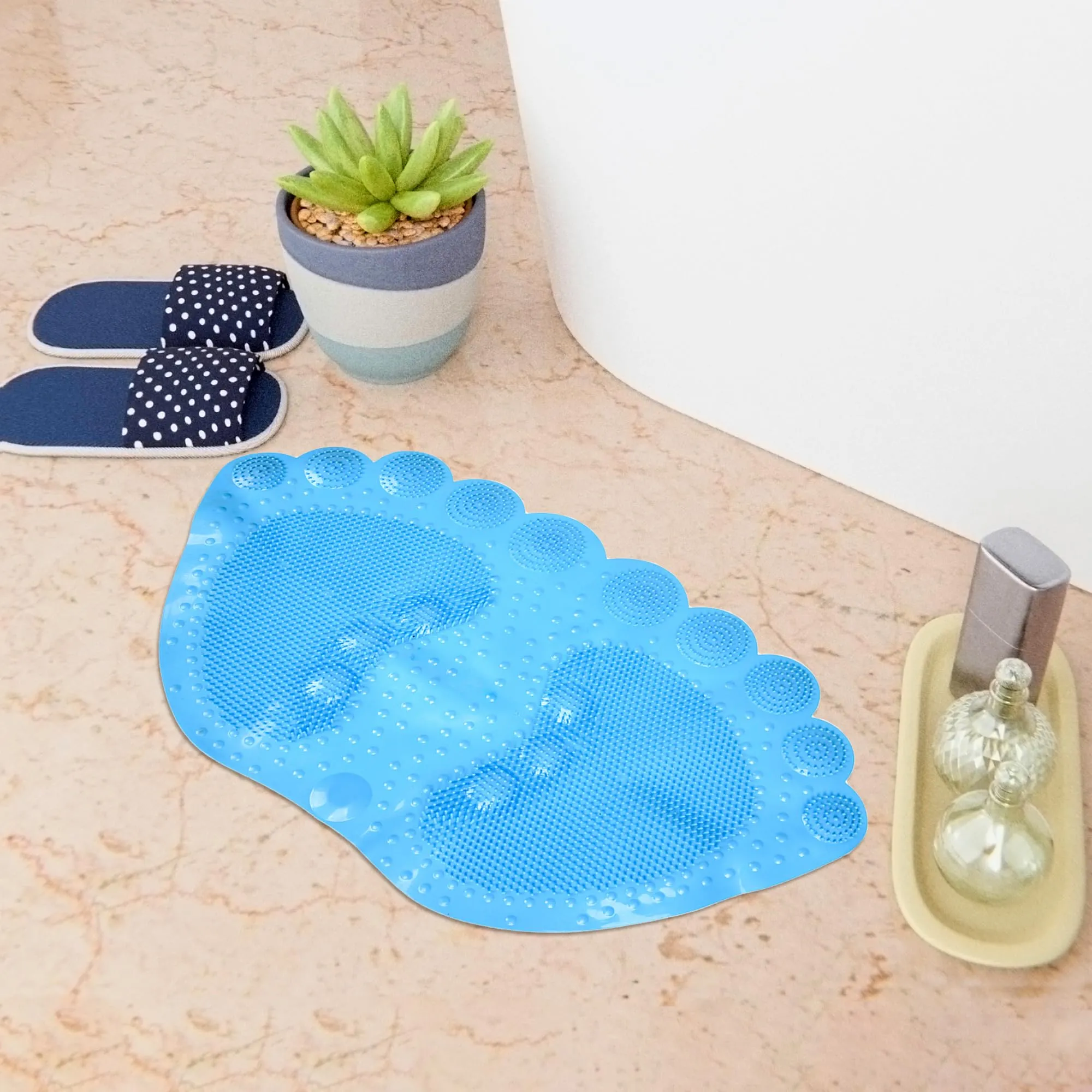 Kuber Industries Bath Mat | PVC Bathroom Mat | Shower Bath Mat | Foot Shape Bath Tub Mat | Foot Massager Mat | Anti-Skid Floor Mat | Shower Mat | Blue