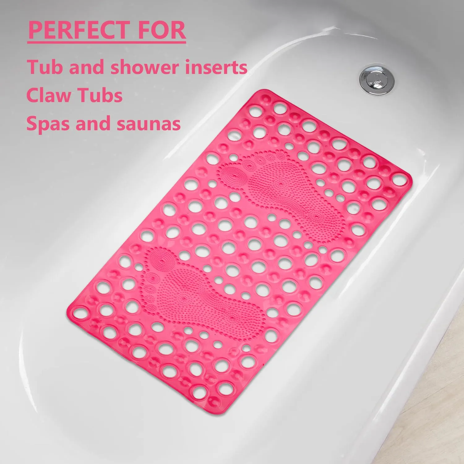 Kuber Industries Bath Mat | PVC Bathroom Mat | Shower Bath Mat | Hole Bath Tub Mat | Foot Massager Mat | Anti-Skid Shower Mat with Drain Holes | Pink