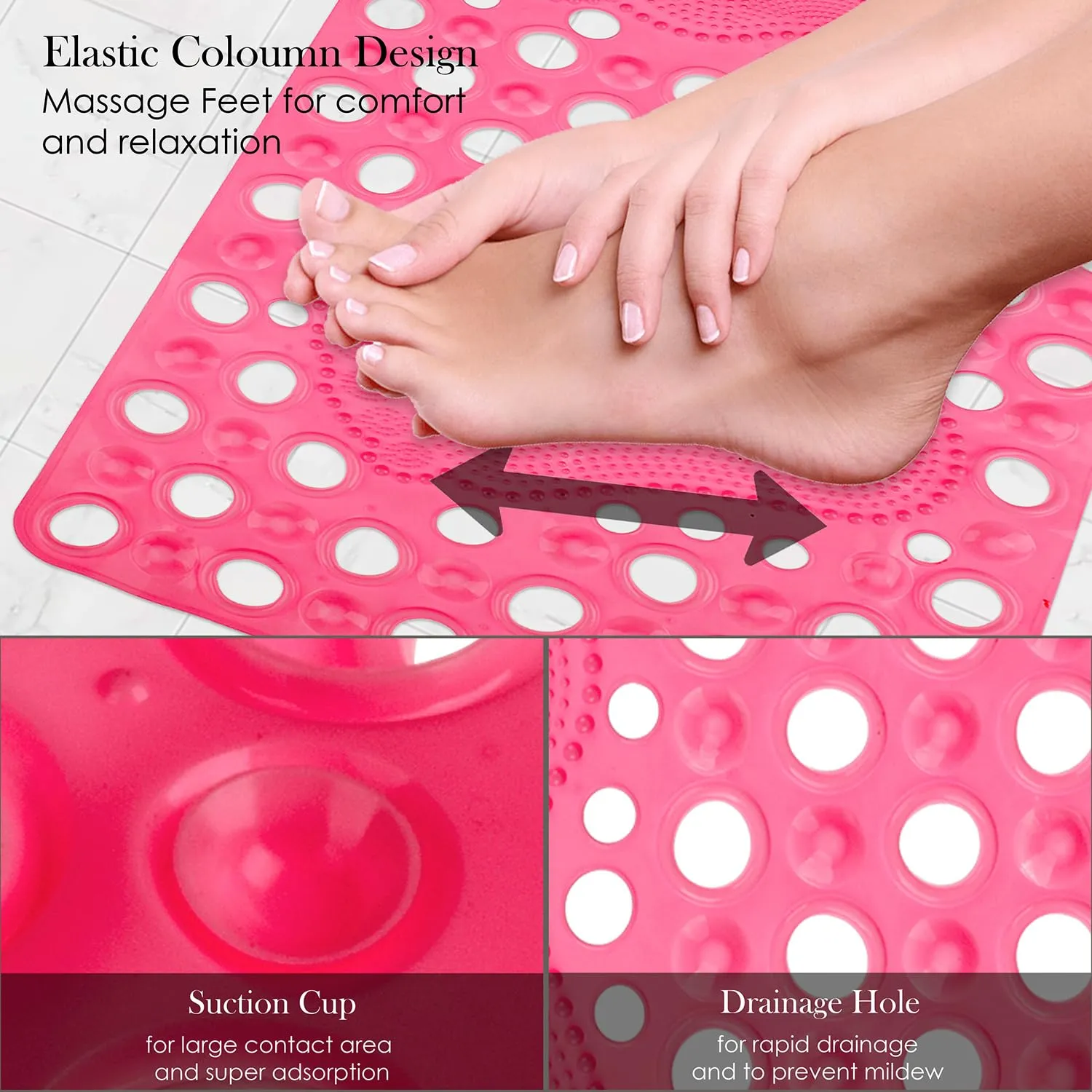 Kuber Industries Bath Mat | PVC Bathroom Mat | Shower Bath Mat | Hole Bath Tub Mat | Foot Massager Mat | Anti-Skid Shower Mat with Drain Holes | Pink