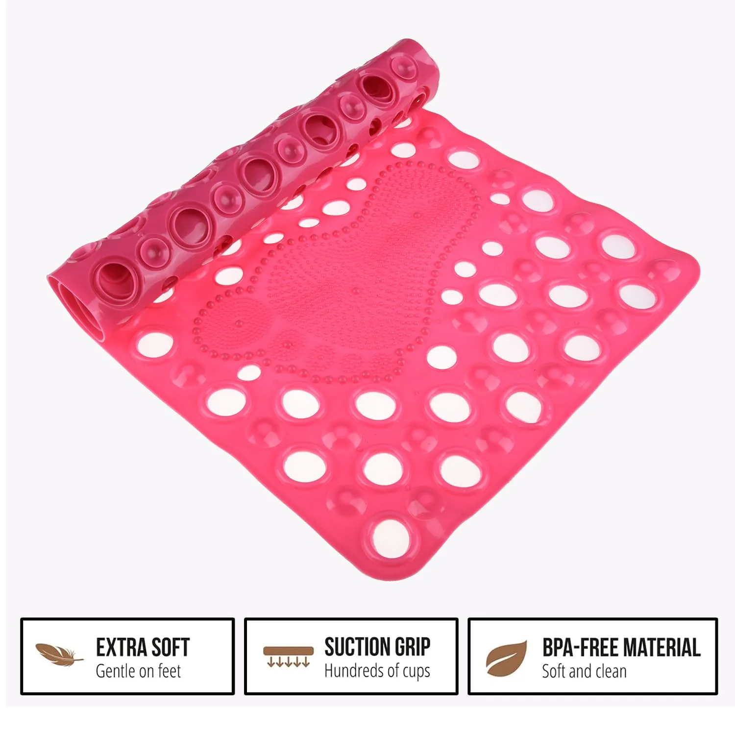 Kuber Industries Bath Mat | PVC Bathroom Mat | Shower Bath Mat | Hole Bath Tub Mat | Foot Massager Mat | Anti-Skid Shower Mat with Drain Holes | Pink