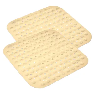 Kuber Industries Bath Mat | PVC Bathroom Mat | Shower Bath Mat | Square Bath Tub Mat | Foot Massager Mat | Anti-Skid Floor Mat | Shower Mat | Pack of 2 | Cream