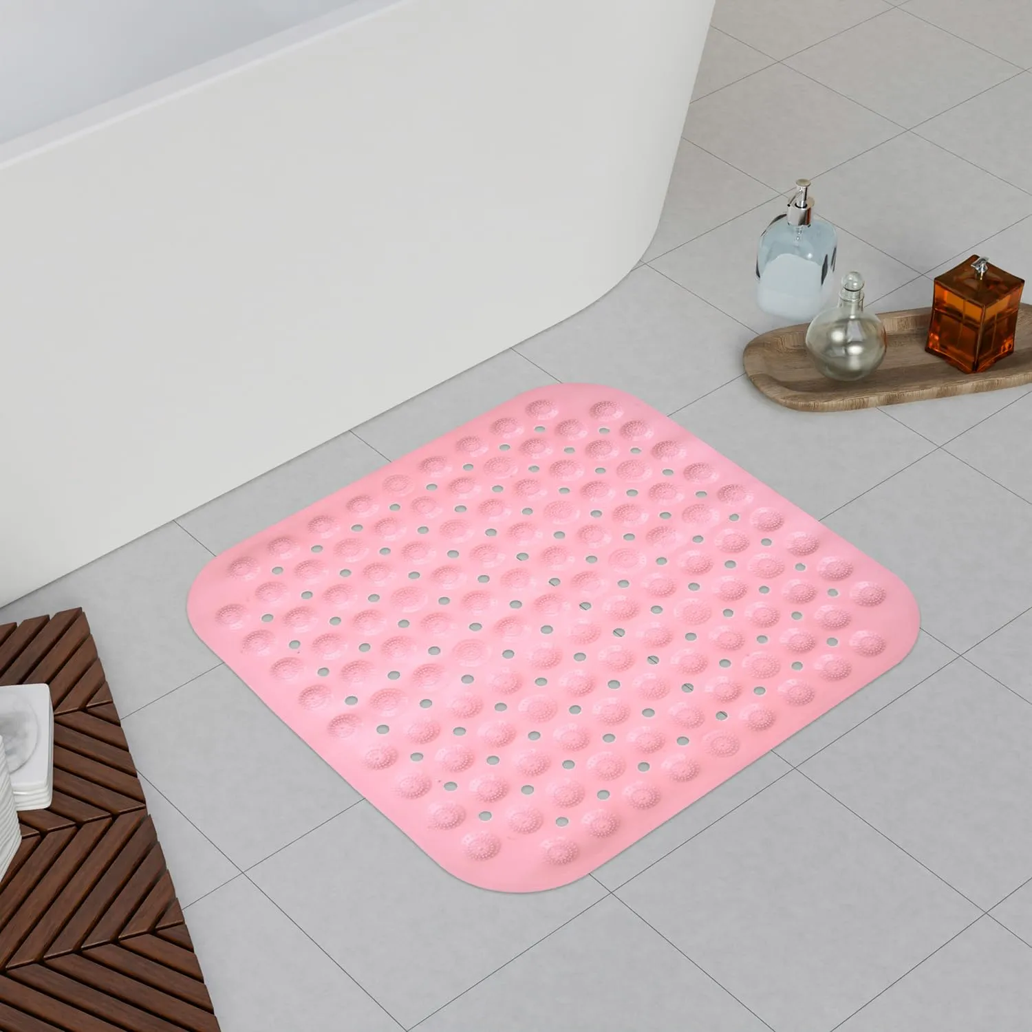 Kuber Industries Bath Mat | PVC Bathroom Mat | Shower Bath Mat | Square Bath Tub Mat | Foot Massager Mat | Anti-Skid Floor Mat | Shower Mat | Peach