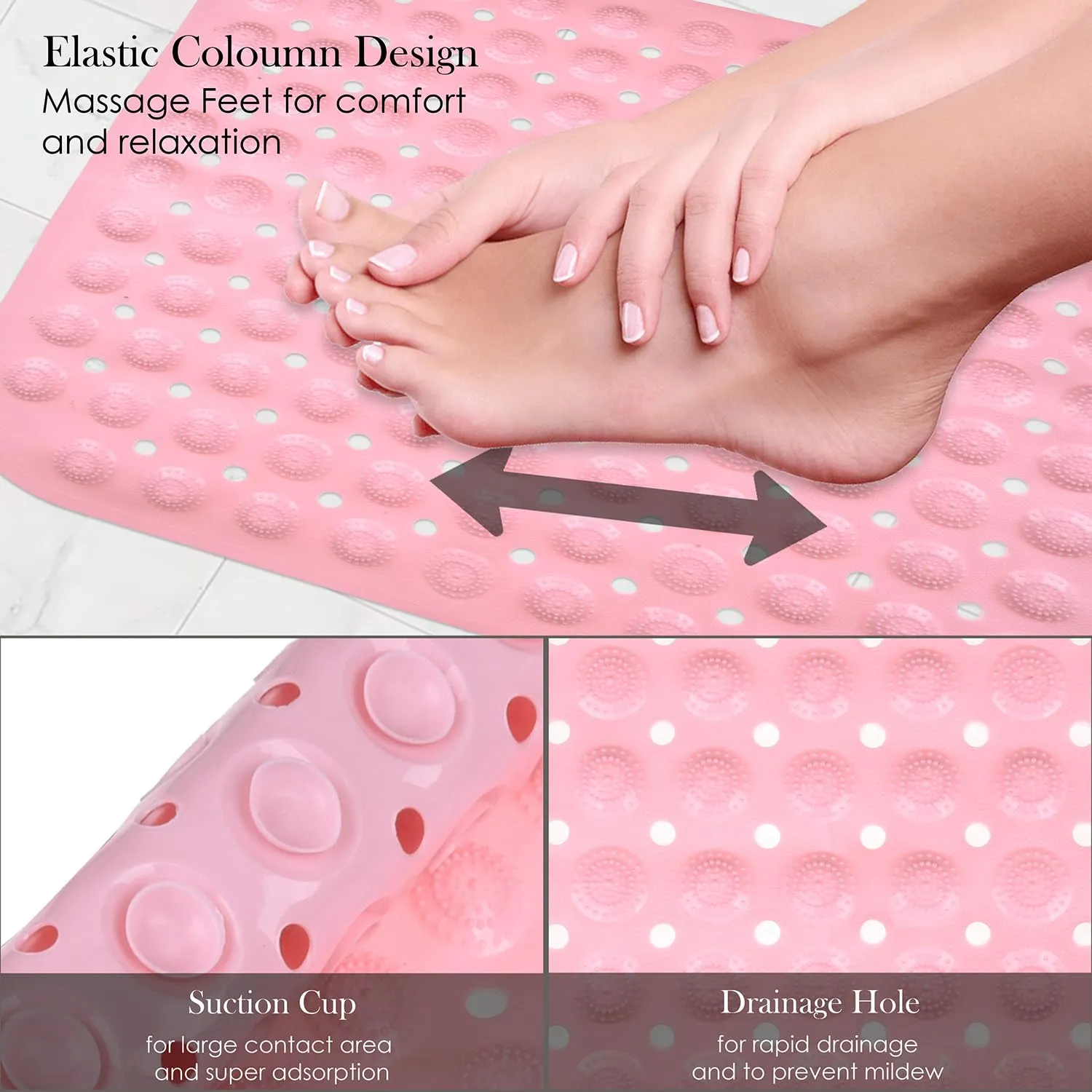 Kuber Industries Bath Mat | PVC Bathroom Mat | Shower Bath Mat | Square Bath Tub Mat | Foot Massager Mat | Anti-Skid Floor Mat | Shower Mat | Peach