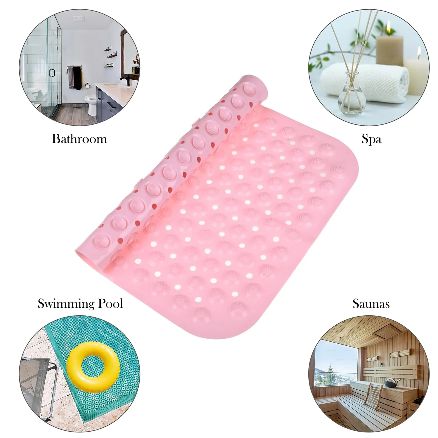 Kuber Industries Bath Mat | PVC Bathroom Mat | Shower Bath Mat | Square Bath Tub Mat | Foot Massager Mat | Anti-Skid Floor Mat | Shower Mat | Peach