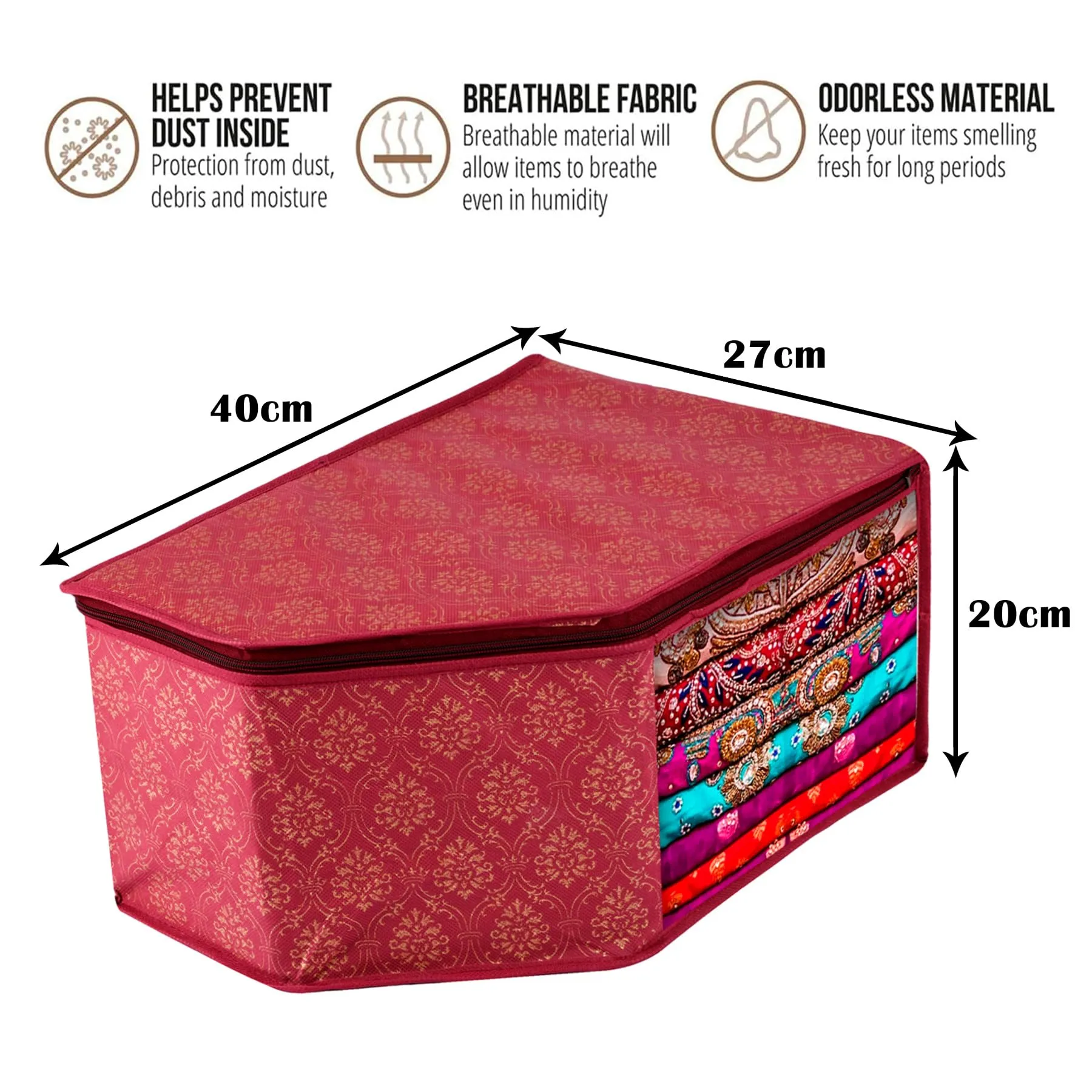 Kuber Industries Blouse Cover | Clothes Storage Bag | Zipper Closure Wardrobe Organizers | Clothes Organizer with Transparent Window | Golden-Printed Clothes Bag | Pack of 3 | Maroon