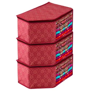 Kuber Industries Blouse Cover | Clothes Storage Bag | Zipper Closure Wardrobe Organizers | Clothes Organizer with Transparent Window | Golden-Printed Clothes Bag | Pack of 3 | Maroon