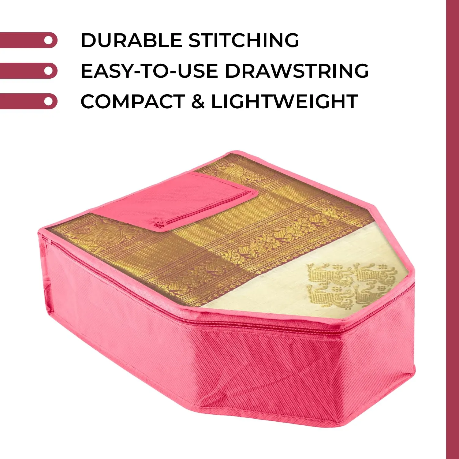 Kuber Industries Blouse Cover | Clothes Storage Bag | Zipper Wardrobe Organizers | Clothes Organiser with Attached Pocket | Non-Woven Front Transparent Blouse Cover | Pack of 6 | Pink