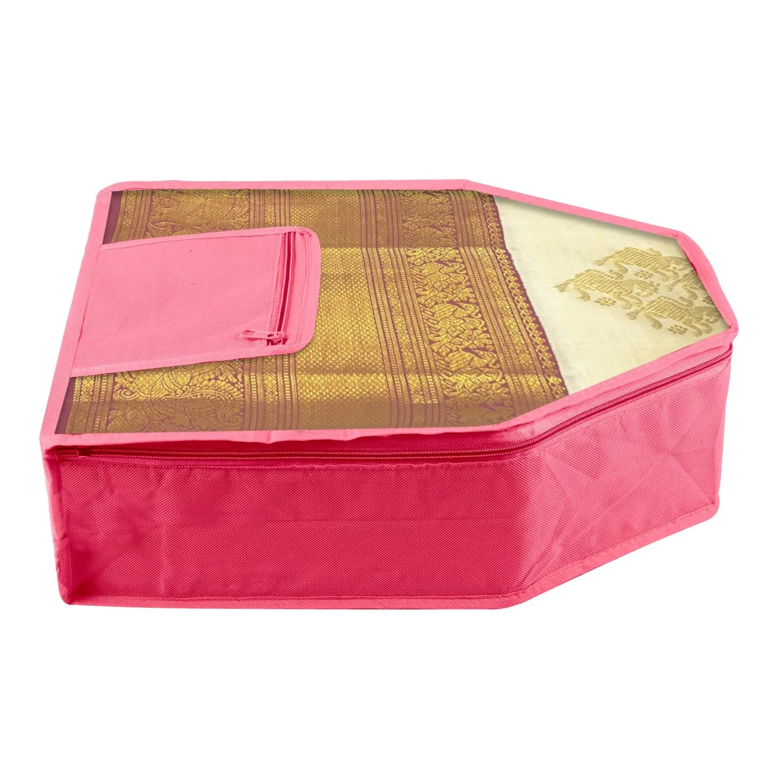 Kuber Industries Blouse Cover | Clothes Storage Bag | Zipper Wardrobe Organizers | Clothes Organiser with Attached Pocket | Non-Woven Front Transparent Blouse Cover | Pack of 6 | Pink