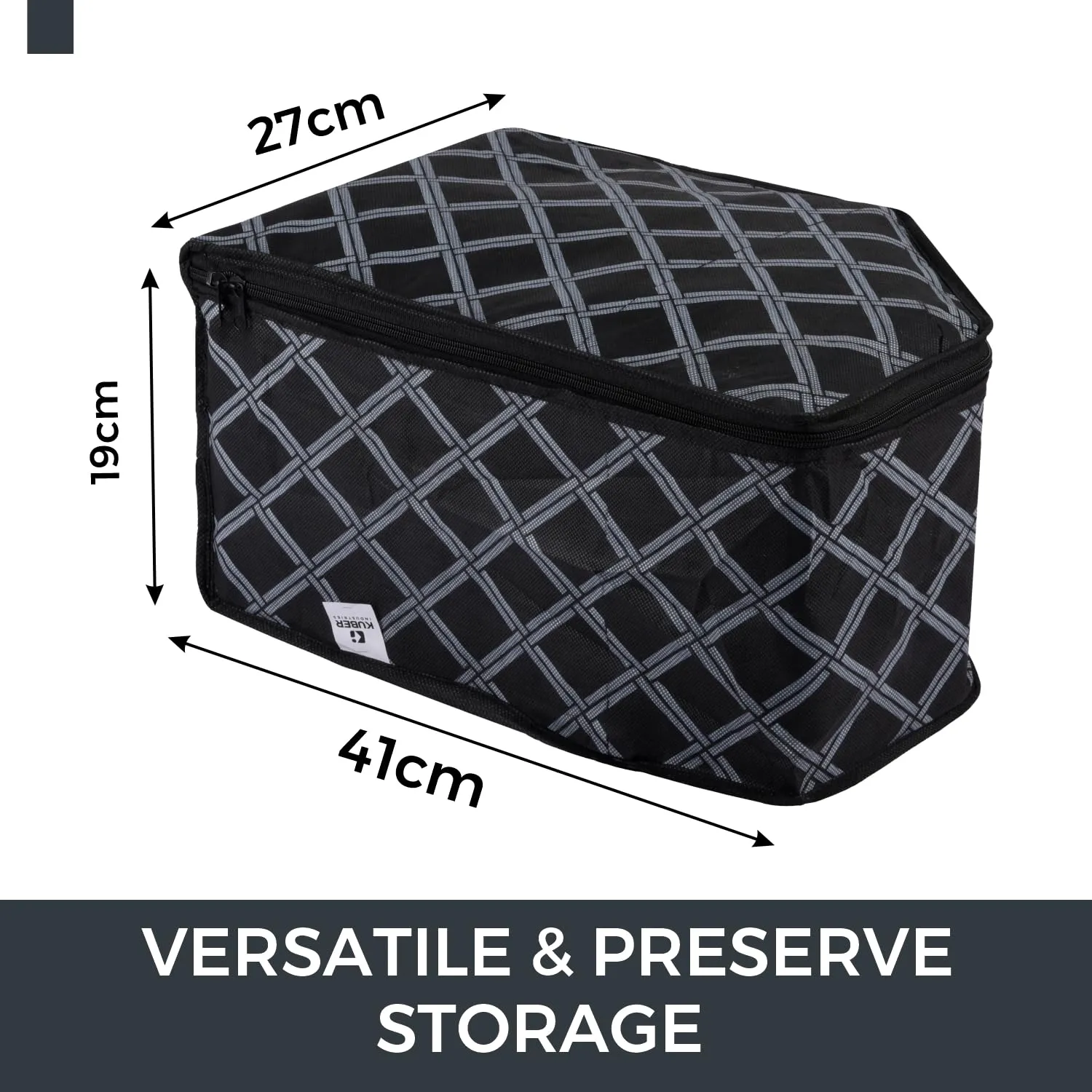 Kuber Industries Blouse Cover | Clothes Storage Bag | Zipper Wardrobe Organizers | Non-Woven Clothes Organiser | Side Transparent Blouse Organizer | Check-Design | Pack of 12 | Black