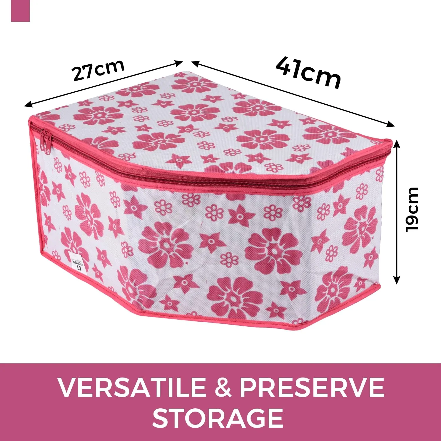 Kuber Industries Blouse Cover | Clothes Storage Bag | Zipper Wardrobe Organizers | Non-Woven Clothes Organiser | Side Transparent Blouse Organizer | Flower-Design | Pack of 6 | Pink