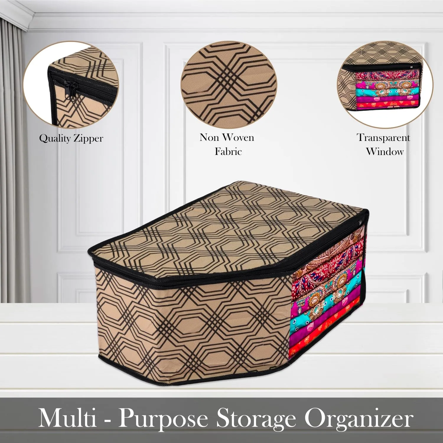 Kuber Industries Blouse Cover | Clothes Storage Bag | Zipper Wardrobe Organizers | Non-Woven Clothes Organiser | Side Transparent Blouse Organizer | Honeycomb-Design | Pack of 12 | Coffee