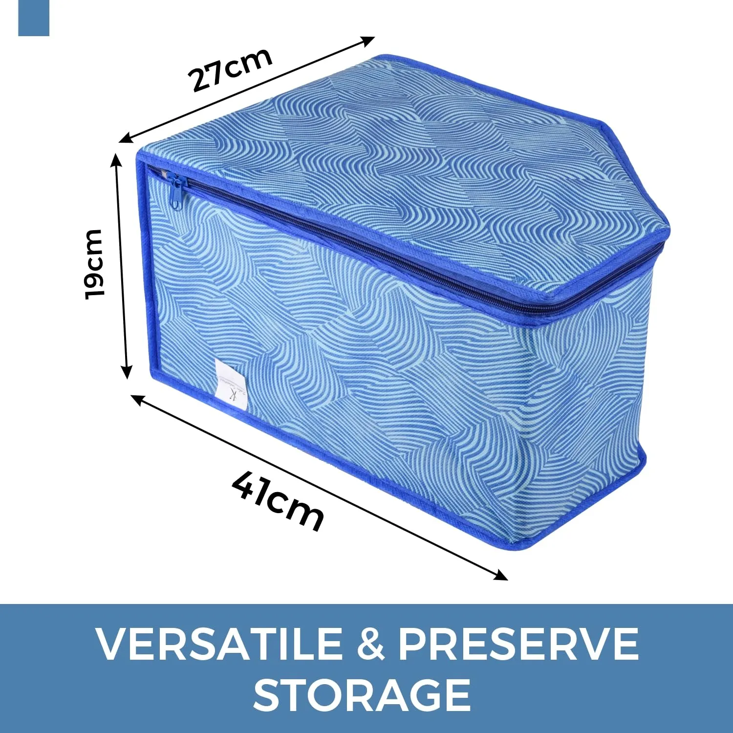 Kuber Industries Blouse Cover | Clothes Storage Bag | Zipper Wardrobe Organizers | Non-Woven Clothes Organiser | Side Transparent Blouse Organizer | Lahariya-Design | Pack of 3 | Blue