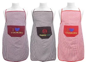 Kuber Industries Checkered Design Cotton 3 Pieces waterproof Apron with Front Pocket (Maroon, Brown & Red)-CTKTC29838